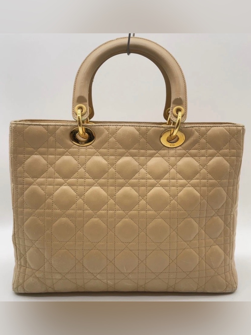 Authentic Vintage Christian Dior Leather Beige Gold Large Lady Dior Handbag - Picture 2 of 15